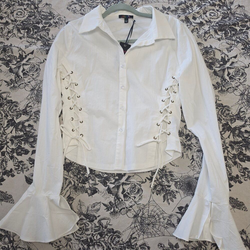 Dolls Kill White Button Up Top with Lacing